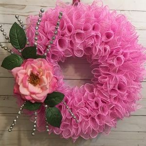 Pink Deco Mesh real touch flower wreath